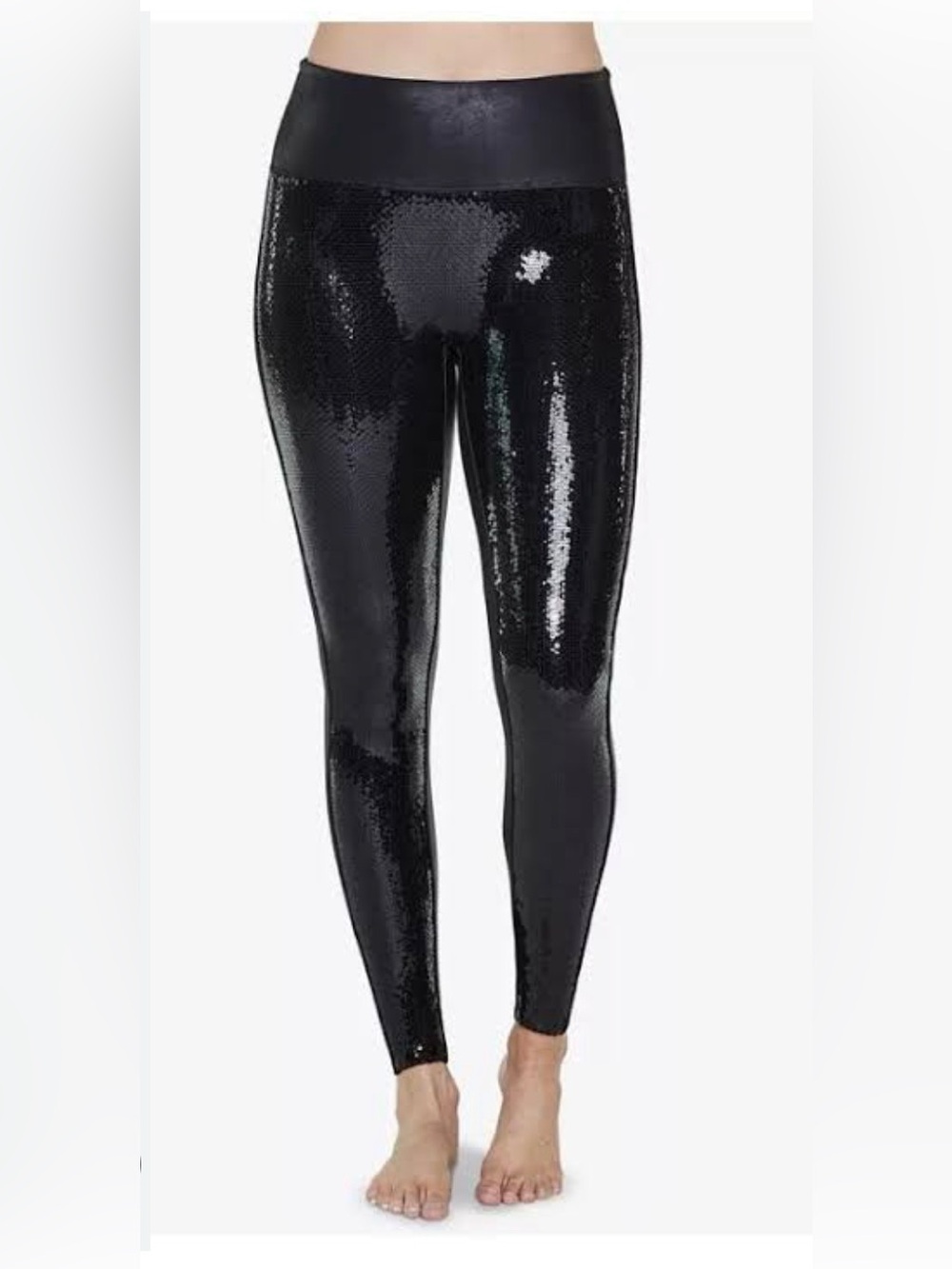 Spanx Sequin and Faux Leather Leggings - Black